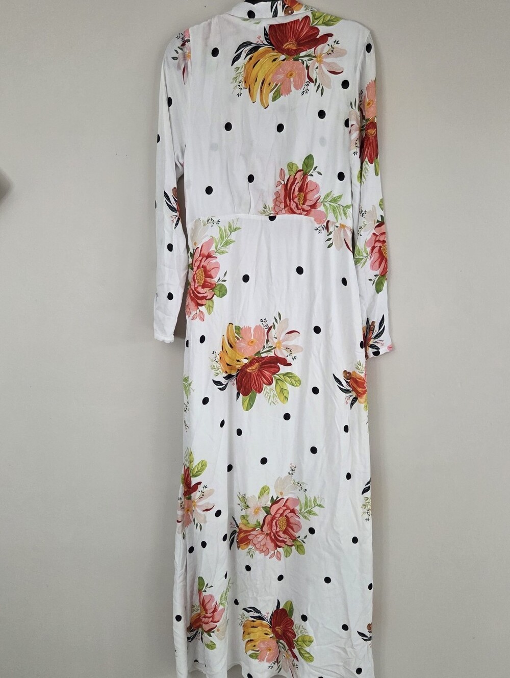Farm Rio White Floral Polka Dot Maxi Dress Long Sleeve Womens Small Like New - Picture 6 of 15